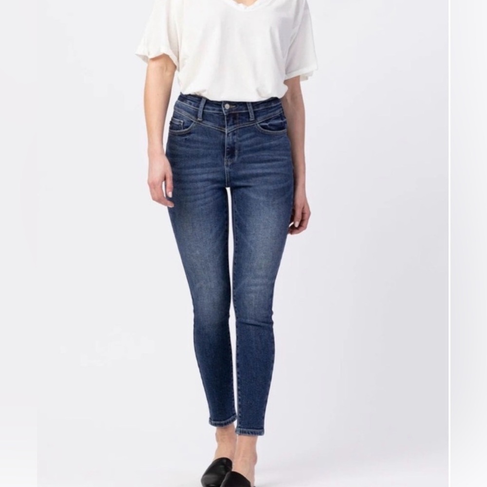 Judy Blue High Rise Western Front Yoke Skinny Jeans Medium Wash Denim